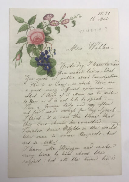 19th century letter with floral decoration in the corner